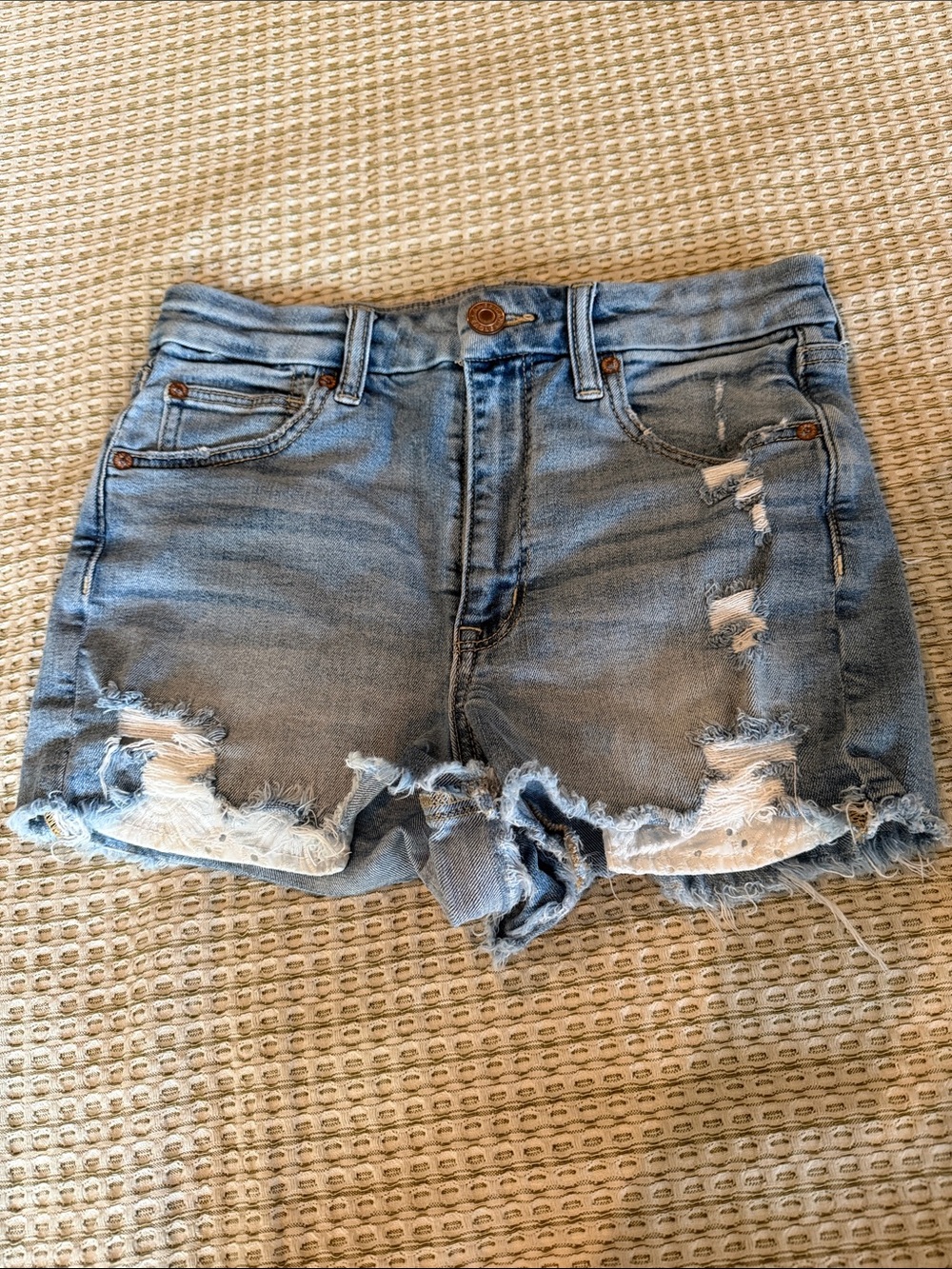 American Eagle Outfitters Light Blue Distressed Denim Shorts